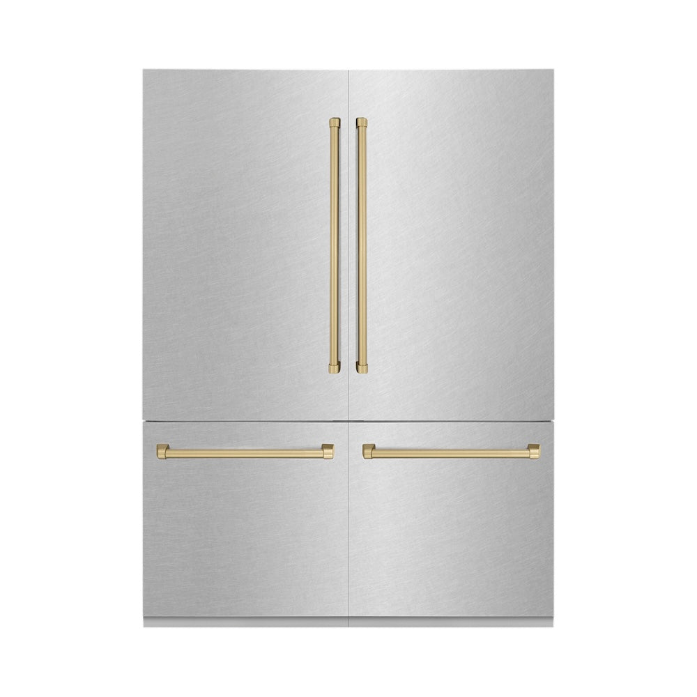 Autograph Edition 60 In. 32.2 Cu. Ft. French Door Built-in Bottom Freezer Refrigerator With Water Dispenser And Ice Maker In Satin Stainless Steel With Champagne Bronze Accents RBIVZSN60CB