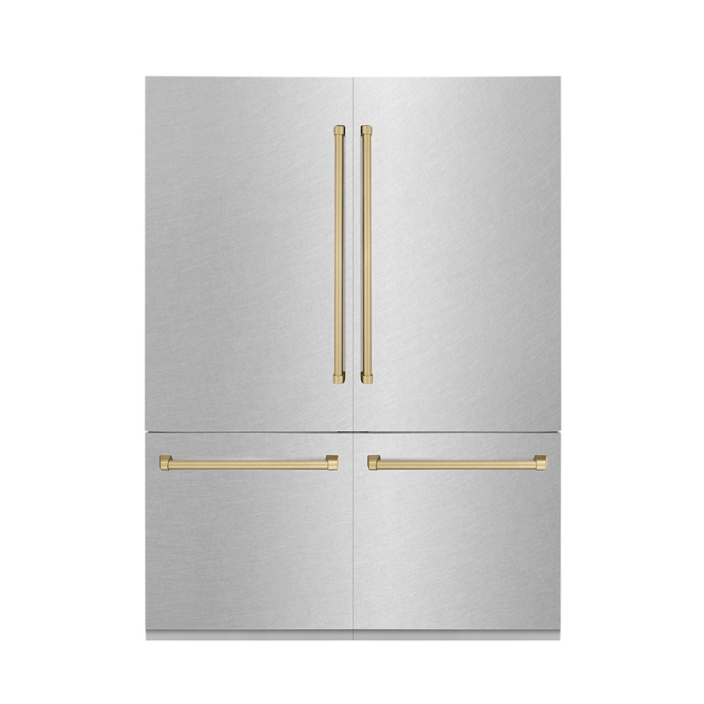 Autograph Edition 60 In. 32.2 Cu. Ft. French Door Built-in Bottom Freezer Refrigerator With Water Dispenser And Ice Maker In Satin Stainless Steel With Champagne Bronze Accents RBIVZSN60CB