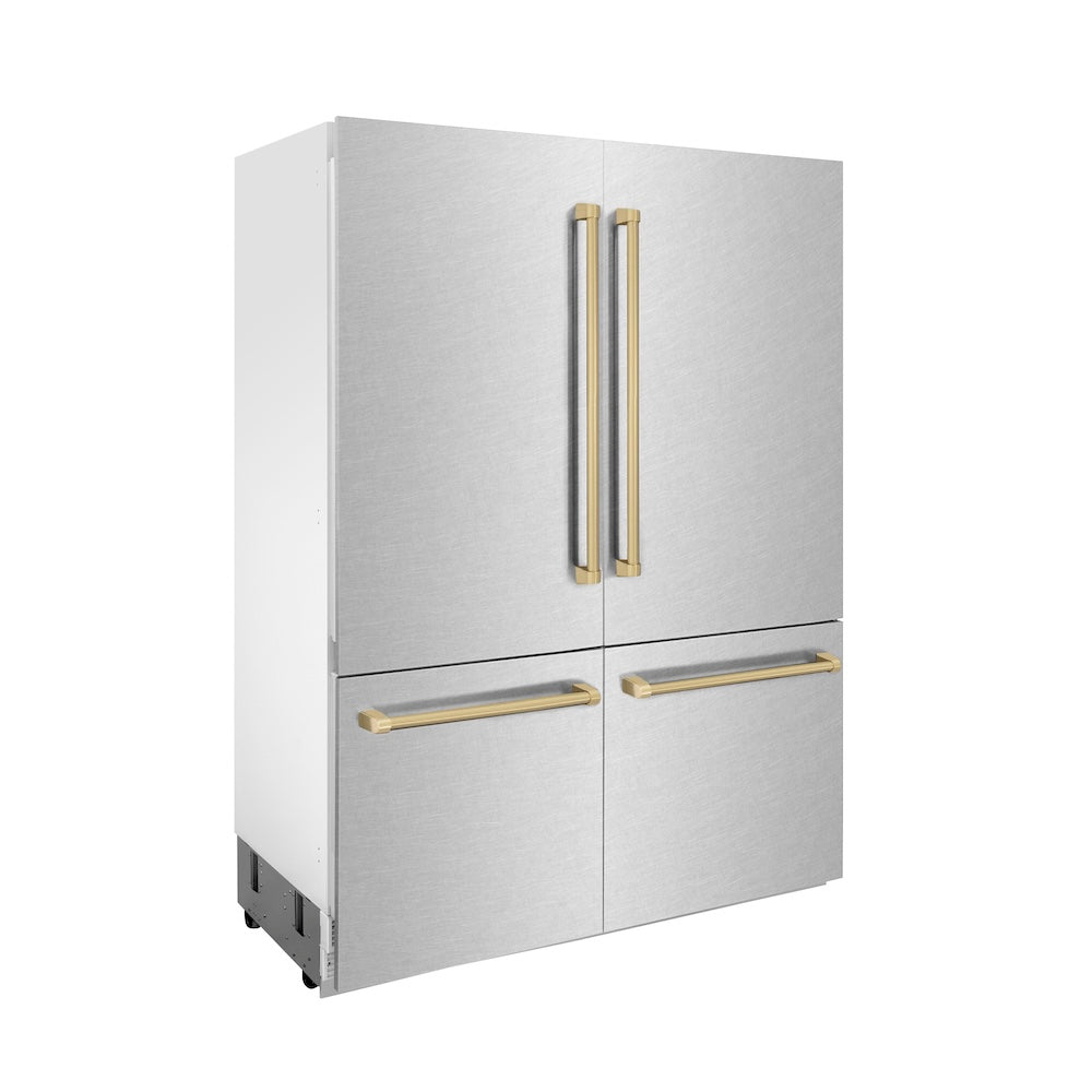 Autograph Edition 60 In. 32.2 Cu. Ft. French Door Built-in Bottom Freezer Refrigerator With Water Dispenser And Ice Maker In Satin Stainless Steel With Champagne Bronze Accents RBIVZSN60CB