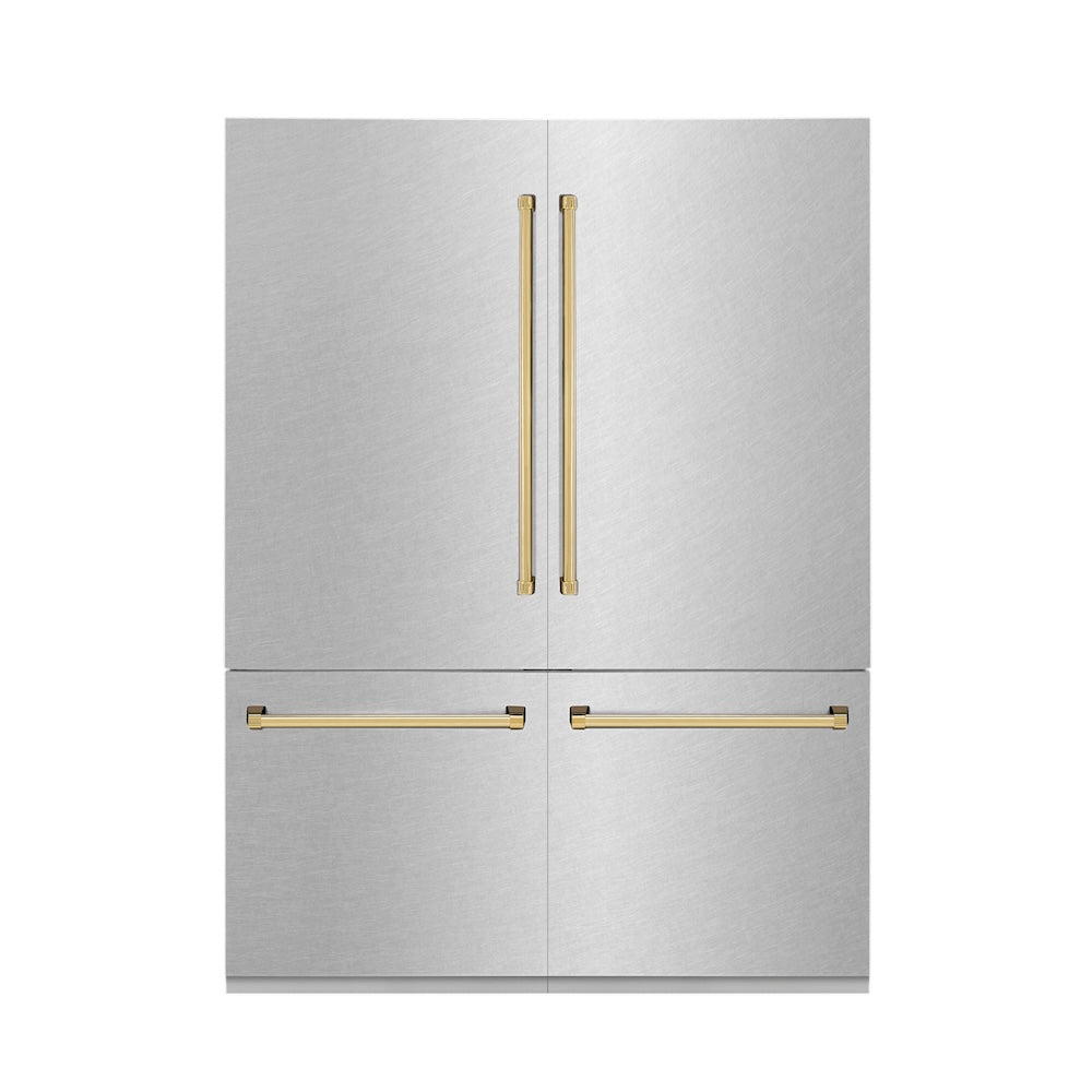 Autograph Edition 60 In. 32.2 Cu. Ft. French Door Built-in Bottom Freezer Refrigerator With Water Dispenser And Ice Maker In Satin Stainless Steel With Polished Gold Accents RBIVZSN60G