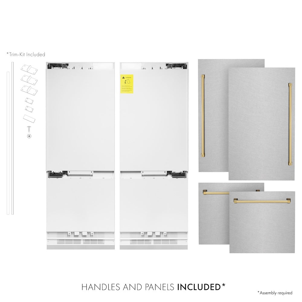 Autograph Edition 60 In. 32.2 Cu. Ft. French Door Built-in Bottom Freezer Refrigerator With Water Dispenser And Ice Maker In Satin Stainless Steel With Polished Gold Accents RBIVZSN60G