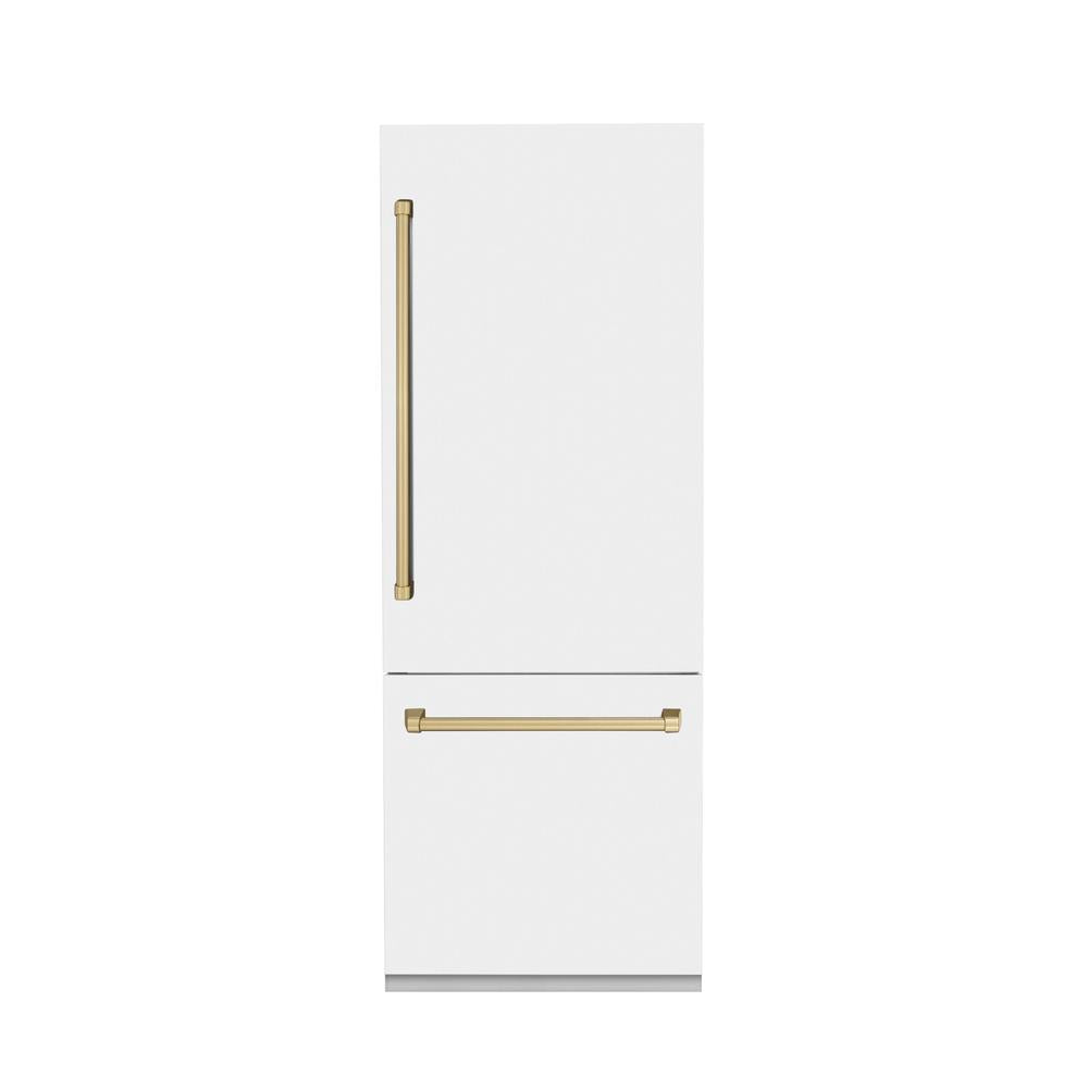 Autograph Edition 30 In. 16.1 Cu. Ft. Built-in Bottom Freezer Refrigerator With Water Dispenser And Ice Maker In White Matte With Champagne Bronze Accents RBIVZWM30CB