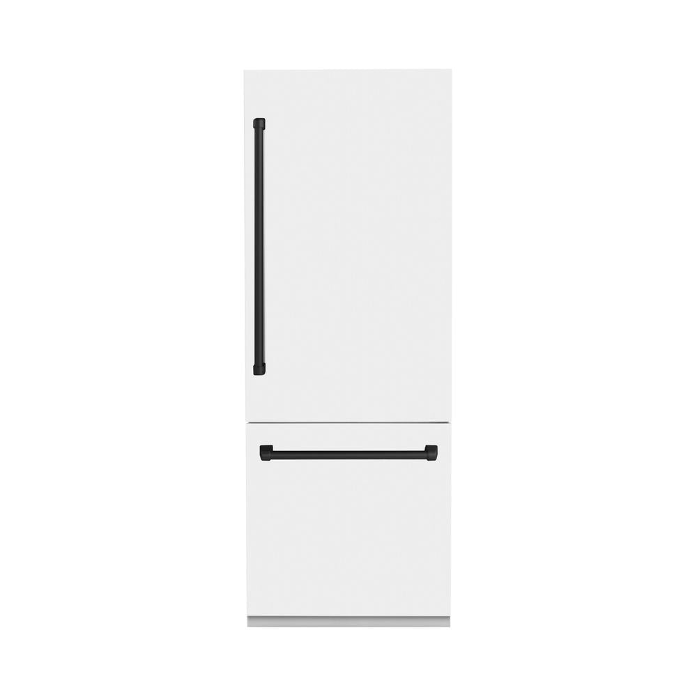 Autograph Edition 30 In. 16.1 Cu. Ft. Built-in Bottom Freezer Refrigerator With Water Dispenser And Ice Maker In White Matte With Matte Black Accents RBIVZWM30MB