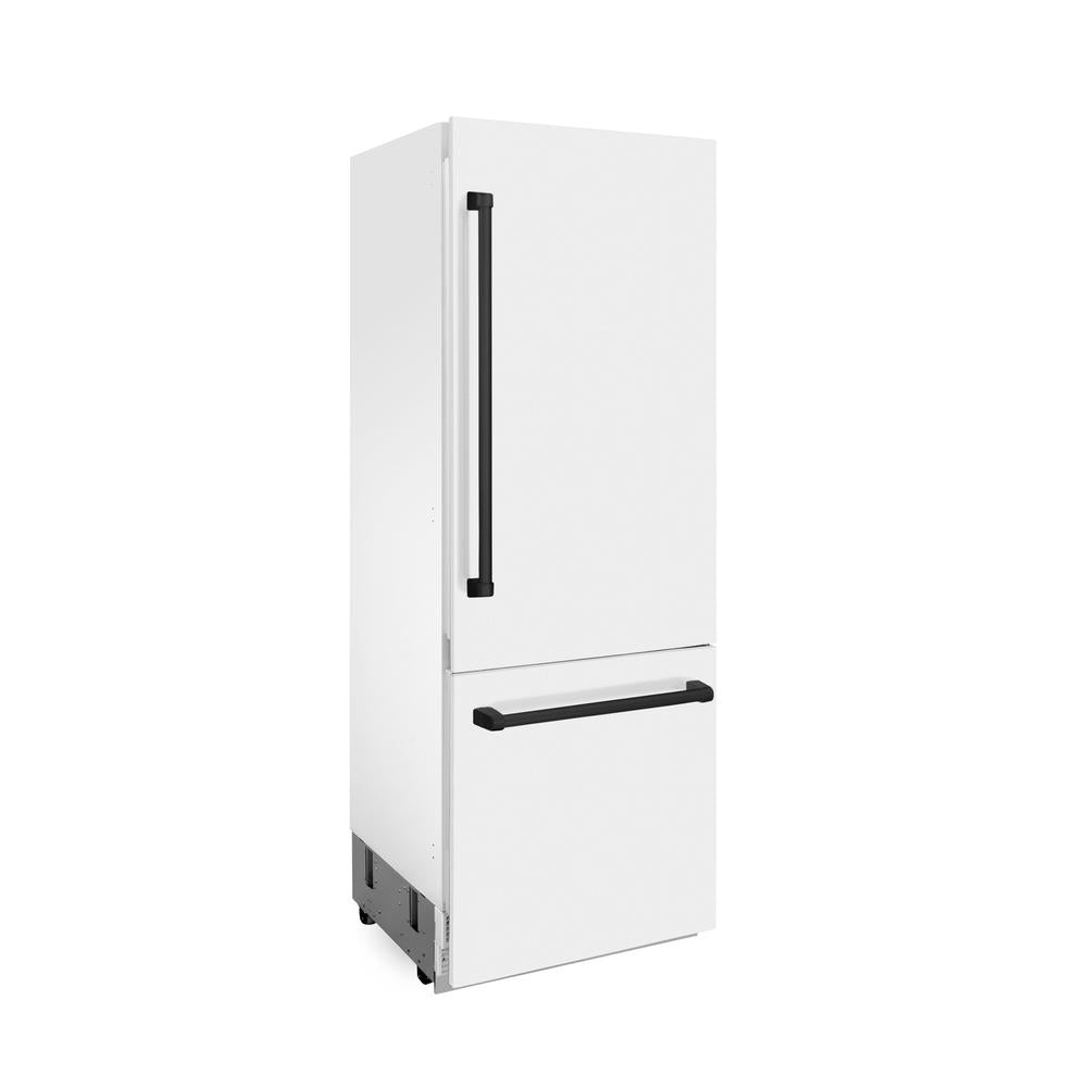 Autograph Edition 30 In. 16.1 Cu. Ft. Built-in Bottom Freezer Refrigerator With Water Dispenser And Ice Maker In White Matte With Matte Black Accents RBIVZWM30MB