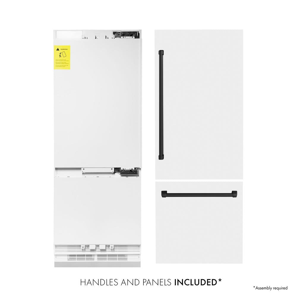 Autograph Edition 30 In. 16.1 Cu. Ft. Built-in Bottom Freezer Refrigerator With Water Dispenser And Ice Maker In White Matte With Matte Black Accents RBIVZWM30MB