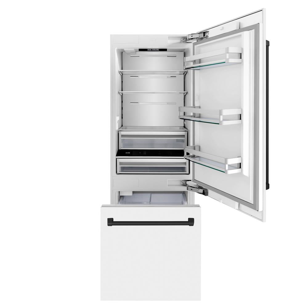 Autograph Edition 30 In. 16.1 Cu. Ft. Built-in Bottom Freezer Refrigerator With Water Dispenser And Ice Maker In White Matte With Matte Black Accents RBIVZWM30MB