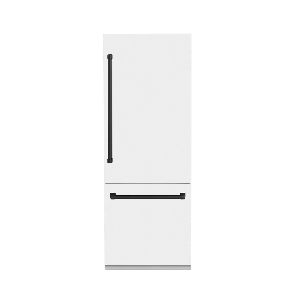 Autograph Edition 30 In. 16.1 Cu. Ft. Built-in Bottom Freezer Refrigerator With Water Dispenser And Ice Maker In White Matte With Matte Black Accents RBIVZWM30MB