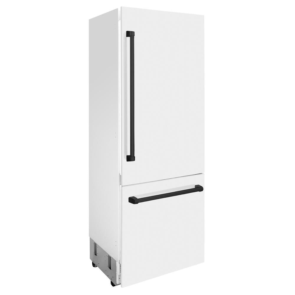Autograph Edition 30 In. 16.1 Cu. Ft. Built-in Bottom Freezer Refrigerator With Water Dispenser And Ice Maker In White Matte With Matte Black Accents RBIVZWM30MB