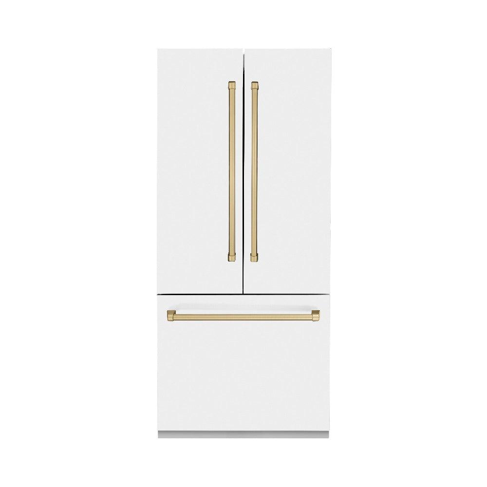 Autograph Edition 36 In. 19.6 Cu. Ft. French Door Built-in Bottom Freezer Refrigerator With Water Dispenser And Ice Maker In White Matte With Champagne Bronze Accents RBIVZWM36CB