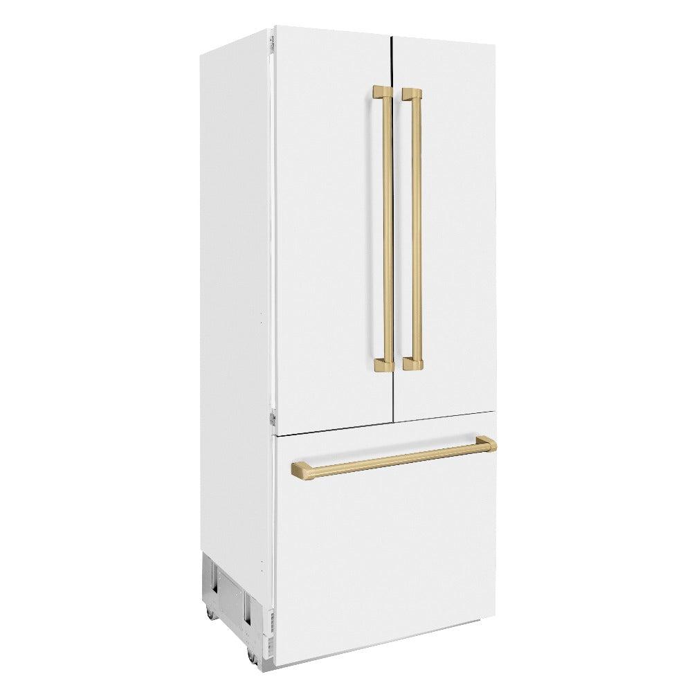 Autograph Edition 36 In. 19.6 Cu. Ft. French Door Built-in Bottom Freezer Refrigerator With Water Dispenser And Ice Maker In White Matte With Champagne Bronze Accents RBIVZWM36CB