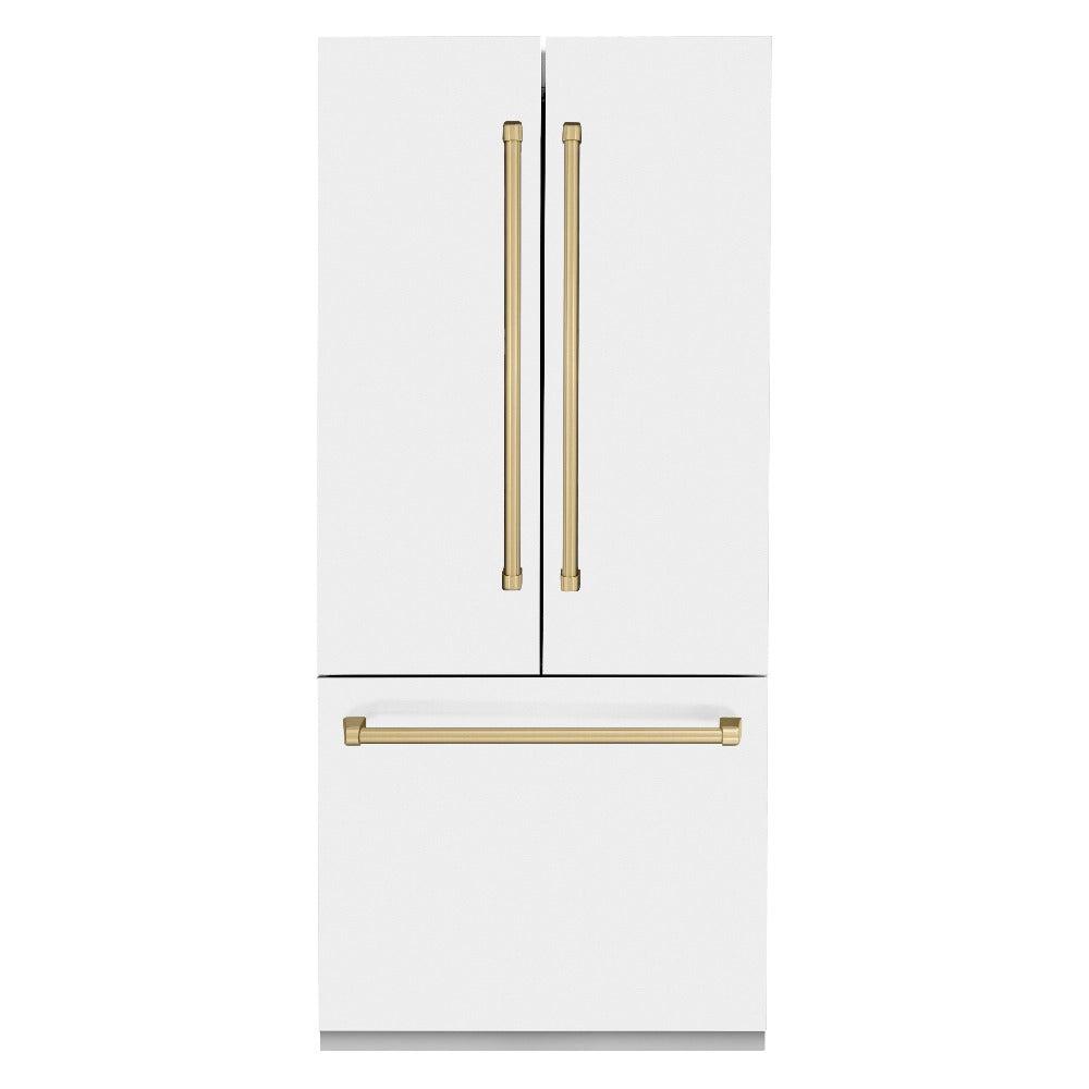 Autograph Edition 36 In. 19.6 Cu. Ft. French Door Built-in Bottom Freezer Refrigerator With Water Dispenser And Ice Maker In White Matte With Champagne Bronze Accents RBIVZWM36CB