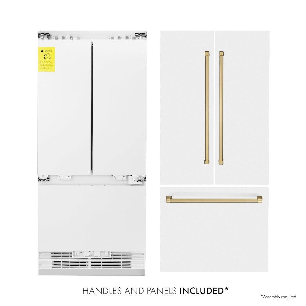 Autograph Edition 36 In. 19.6 Cu. Ft. French Door Built-in Bottom Freezer Refrigerator With Water Dispenser And Ice Maker In White Matte With Champagne Bronze Accents RBIVZWM36CB