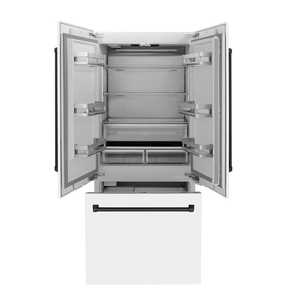 Autograph Edition 36 In. 19.6 Cu. Ft. French Door Built-in Bottom Freezer Refrigerator With Water Dispenser And Ice Maker In White Matte With Matte Black Accents RBIVZWM36MB