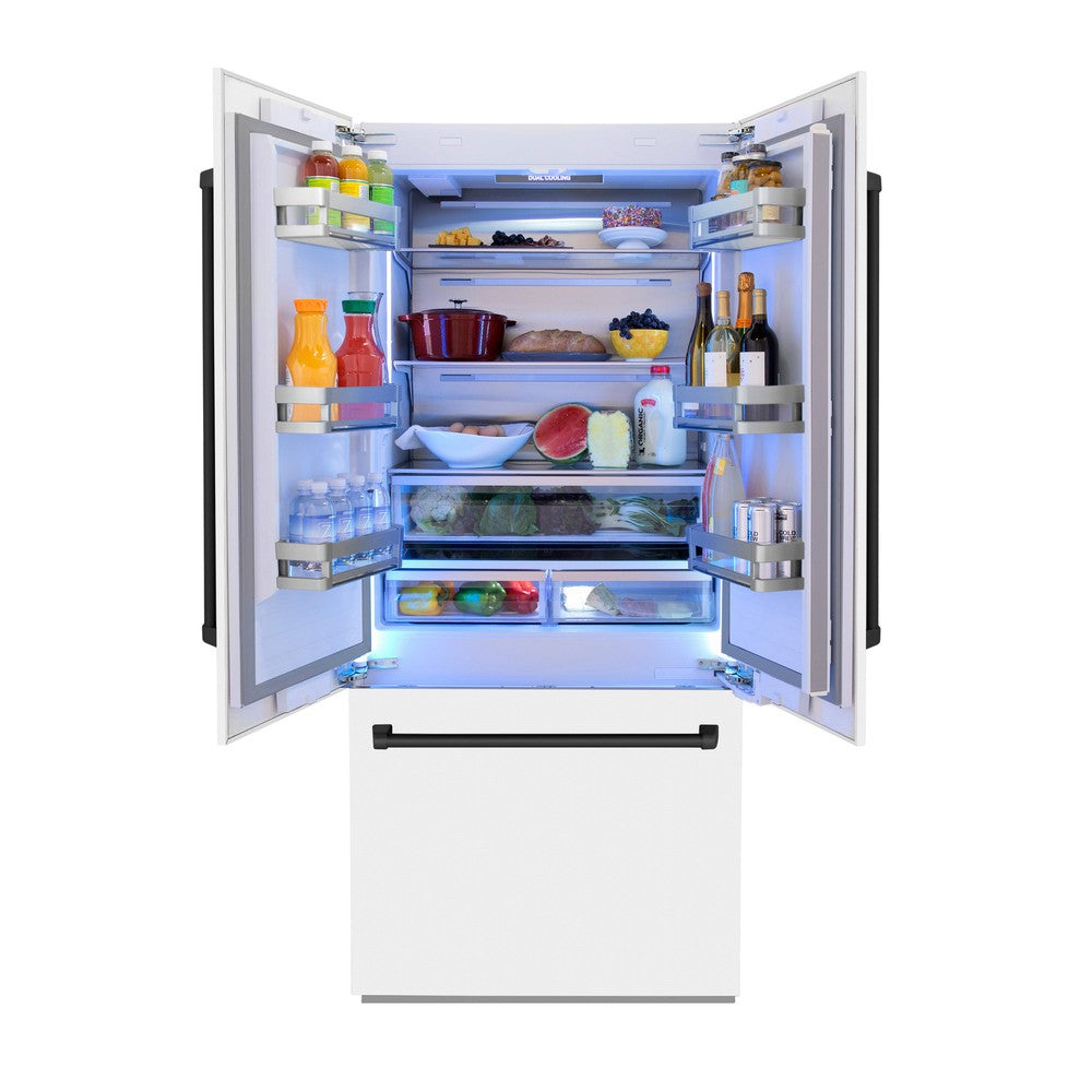 Autograph Edition 36 In. 19.6 Cu. Ft. French Door Built-in Bottom Freezer Refrigerator With Water Dispenser And Ice Maker In White Matte With Matte Black Accents RBIVZWM36MB