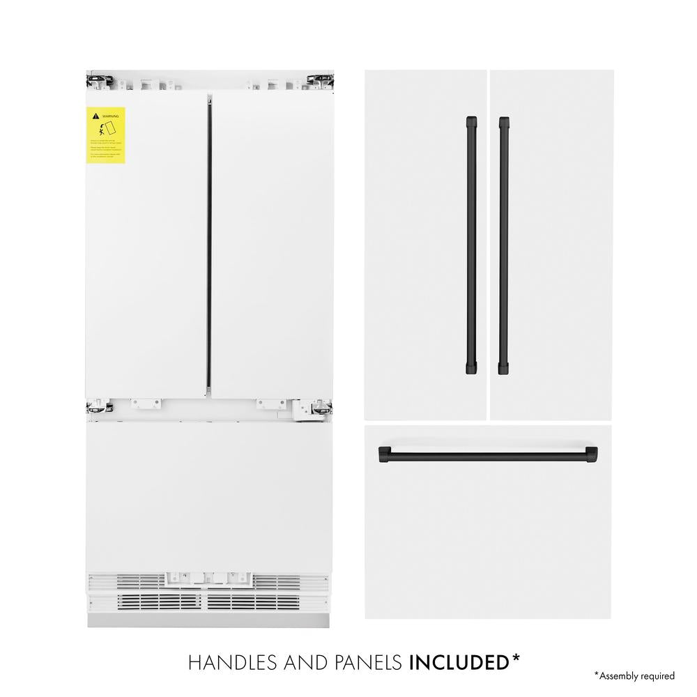 Autograph Edition 36 In. 19.6 Cu. Ft. French Door Built-in Bottom Freezer Refrigerator With Water Dispenser And Ice Maker In White Matte With Matte Black Accents RBIVZWM36MB