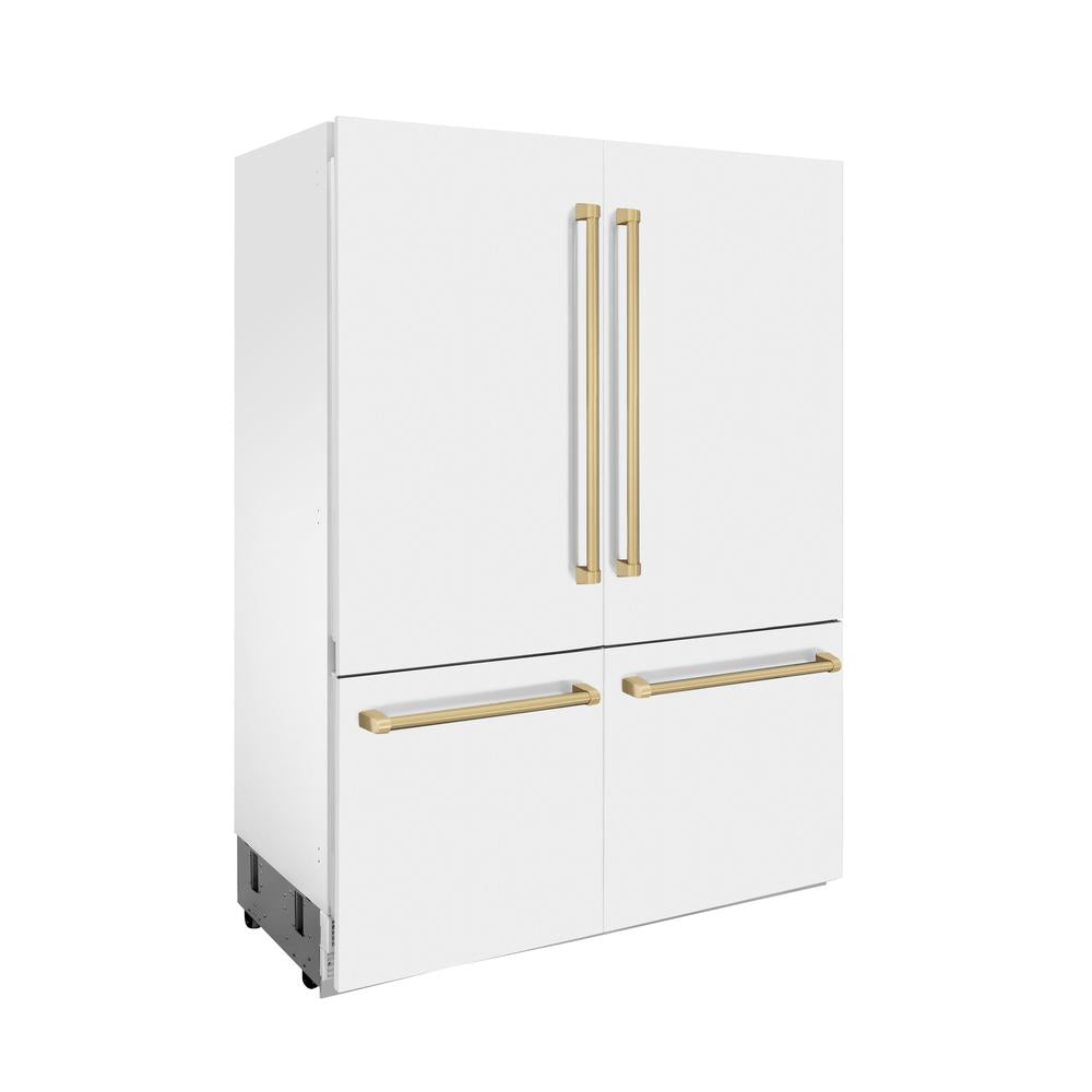 Autograph Edition 60 In. 32.2 Cu. Ft. French Door Built-in Bottom Freezer Refrigerator With Water Dispenser And Ice Maker In White Matte With Champagne Bronze Accents RBIVZWM60CB
