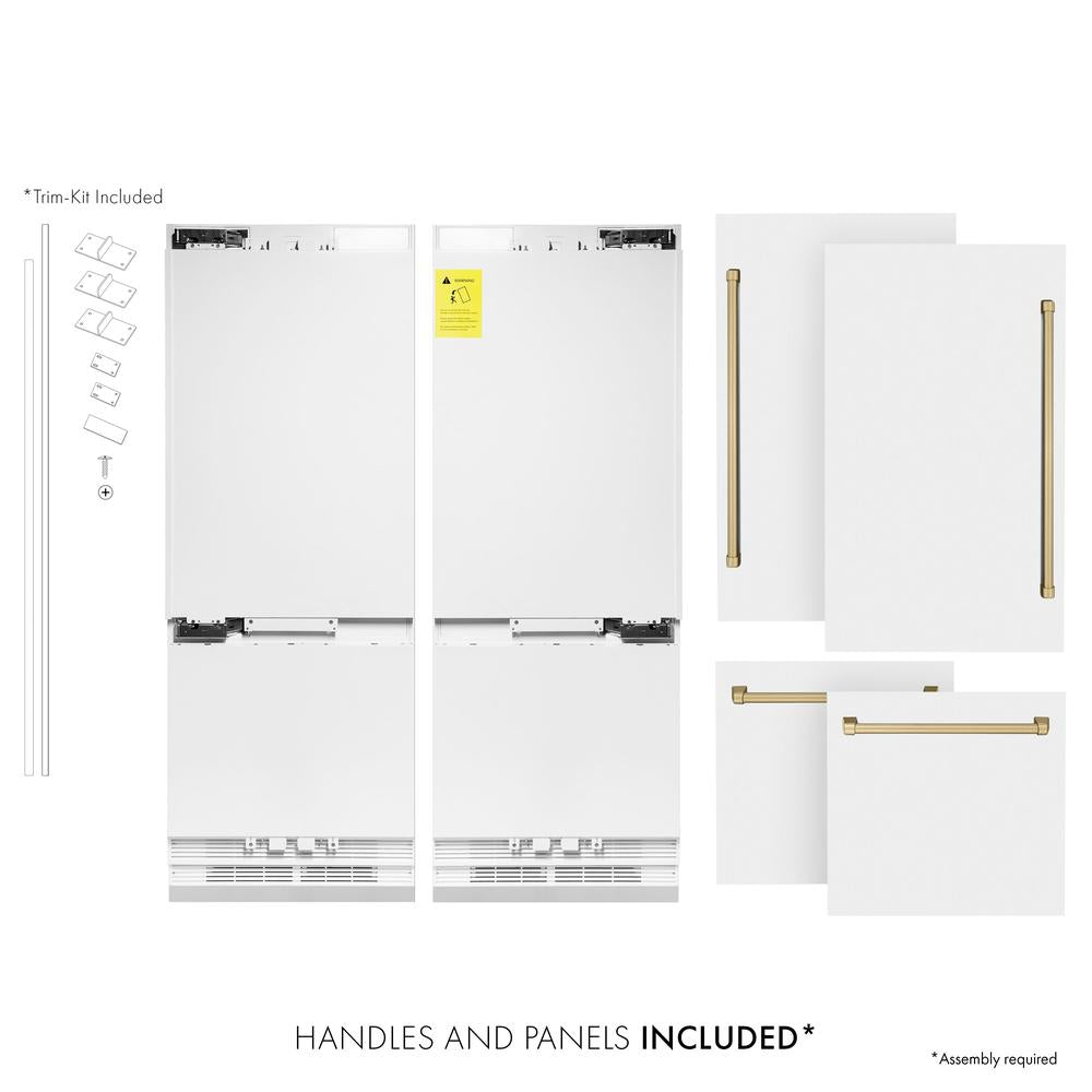 Autograph Edition 60 In. 32.2 Cu. Ft. French Door Built-in Bottom Freezer Refrigerator With Water Dispenser And Ice Maker In White Matte With Champagne Bronze Accents RBIVZWM60CB