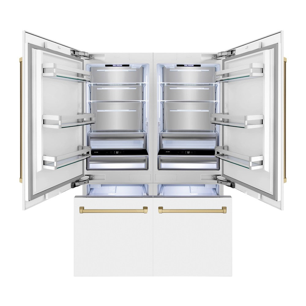 Autograph Edition 60 In. 32.2 Cu. Ft. French Door Built-in Bottom Freezer Refrigerator With Water Dispenser And Ice Maker In White Matte With Champagne Bronze Accents RBIVZWM60CB