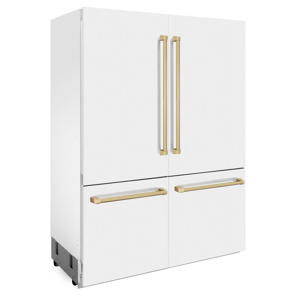 Autograph Edition 60 In. 32.2 Cu. Ft. French Door Built-in Bottom Freezer Refrigerator With Water Dispenser And Ice Maker In White Matte With Champagne Bronze Accents RBIVZWM60CB