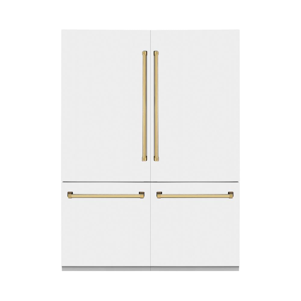 Autograph Edition 60 In. 32.2 Cu. Ft. French Door Built-in Bottom Freezer Refrigerator With Water Dispenser And Ice Maker In White Matte With Polished Gold Accents RBIVZWM60G