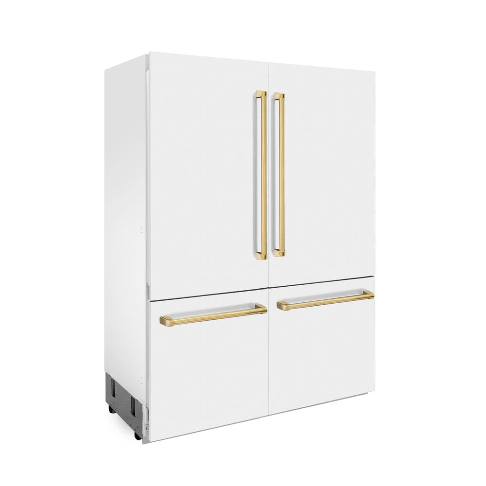 Autograph Edition 60 In. 32.2 Cu. Ft. French Door Built-in Bottom Freezer Refrigerator With Water Dispenser And Ice Maker In White Matte With Polished Gold Accents RBIVZWM60G