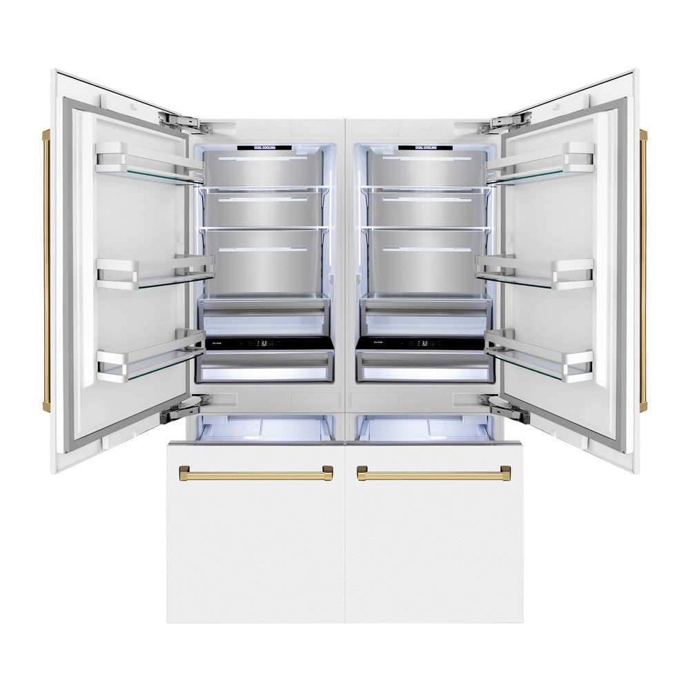 Autograph Edition 60 In. 32.2 Cu. Ft. French Door Built-in Bottom Freezer Refrigerator With Water Dispenser And Ice Maker In White Matte With Polished Gold Accents RBIVZWM60G
