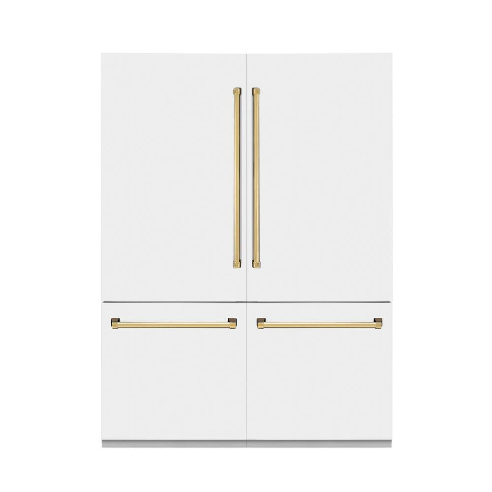 Autograph Edition 60 In. 32.2 Cu. Ft. French Door Built-in Bottom Freezer Refrigerator With Water Dispenser And Ice Maker In White Matte With Polished Gold Accents RBIVZWM60G