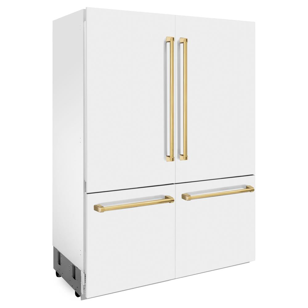 Autograph Edition 60 In. 32.2 Cu. Ft. French Door Built-in Bottom Freezer Refrigerator With Water Dispenser And Ice Maker In White Matte With Polished Gold Accents RBIVZWM60G