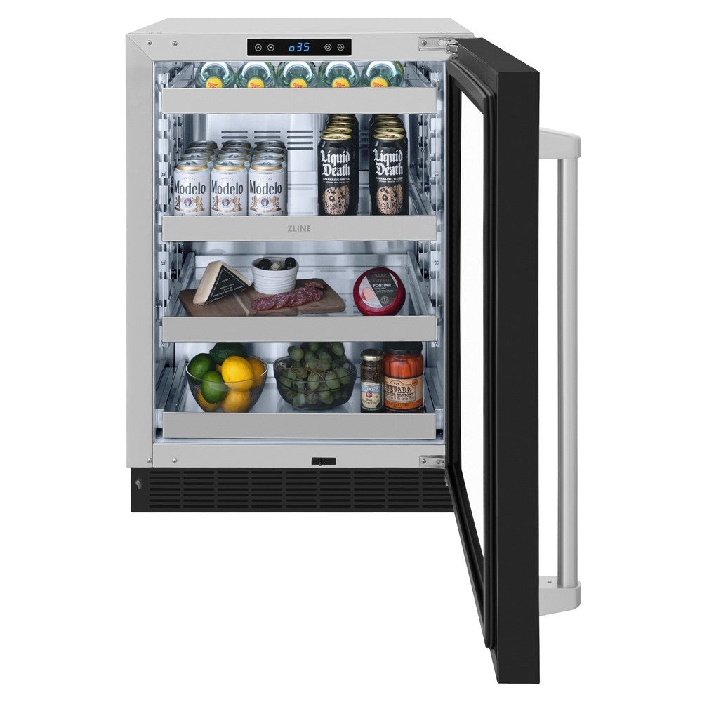 24 In. Touchstone 151 Can Beverage Fridge With Black Matte Glass Door RBSOBLM24