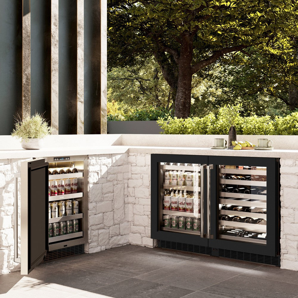 24 In. Touchstone 151 Can Beverage Fridge With Black Matte Glass Door RBSOBLM24