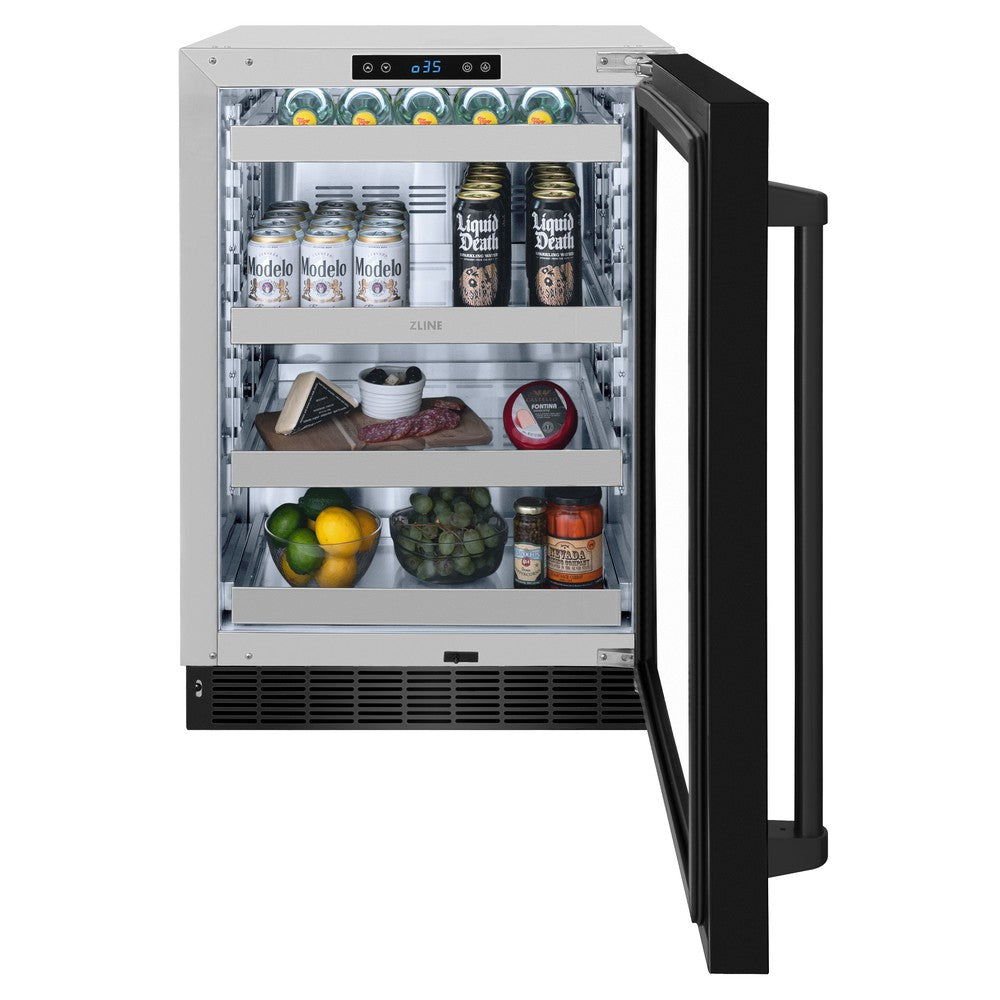 24 In. Touchstone 151 Can Beverage Fridge With Black Stainless Steel Glass Door RBSOBS24