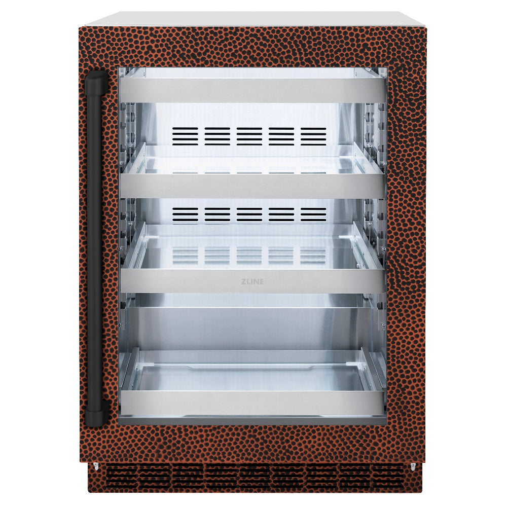 24 In. Touchstone 151 Can Beverage Fridge With Hand Hammered Copper Glass Door RBSOHH24