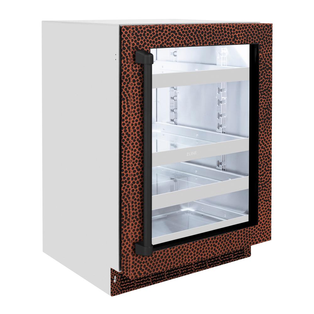 24 In. Touchstone 151 Can Beverage Fridge With Hand Hammered Copper Glass Door RBSOHH24