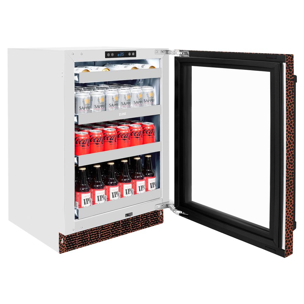 24 In. Touchstone 151 Can Beverage Fridge With Hand Hammered Copper Glass Door RBSOHH24