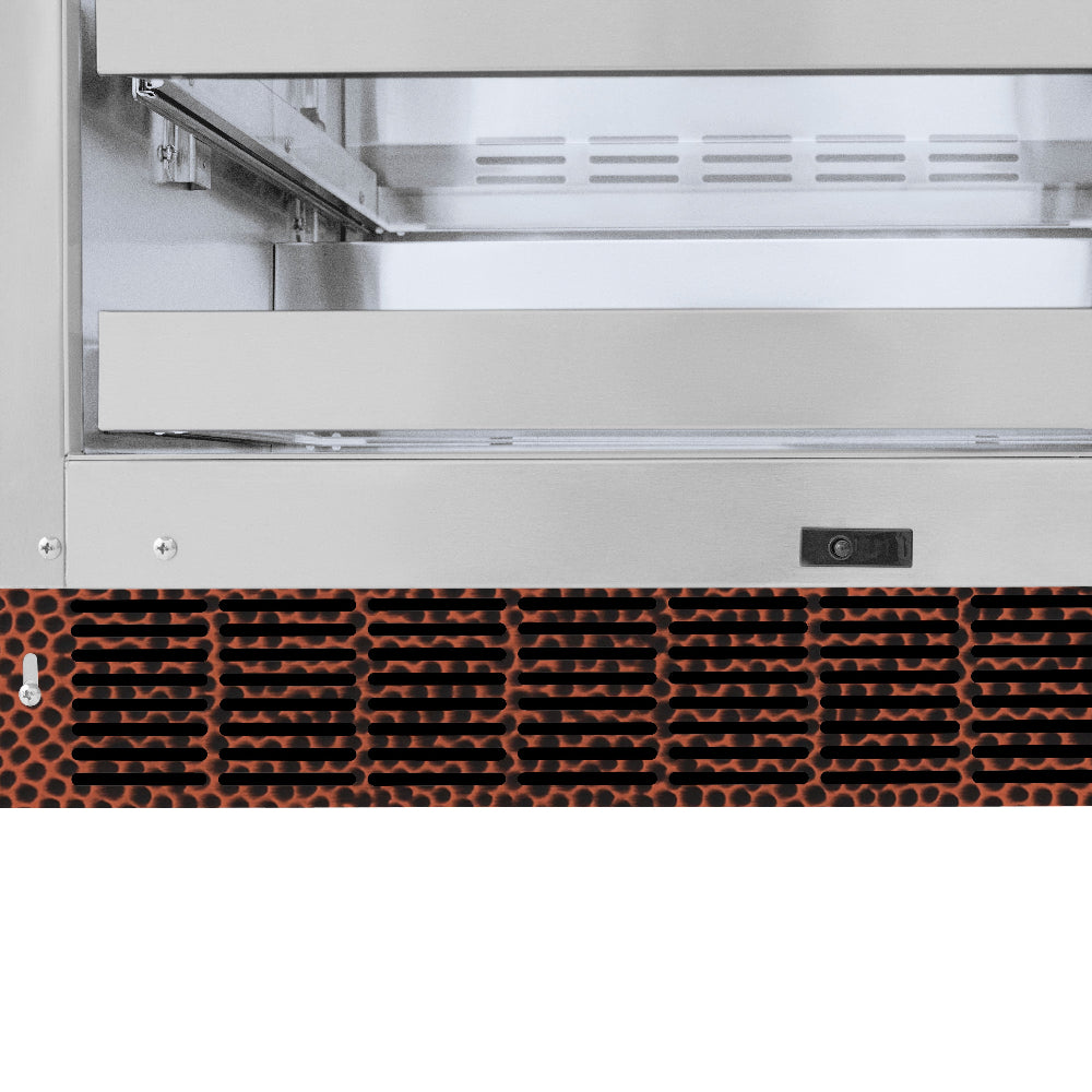 24 In. Touchstone 151 Can Beverage Fridge With Hand Hammered Copper Glass Door RBSOHH24