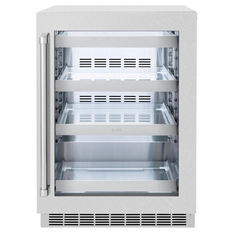 ZLINE 24 in. Touchstone 151 Can Beverage Fridge With DuraSnow® Stainless Steel Glass Door (RBSO-SN-24) RBSOSN24