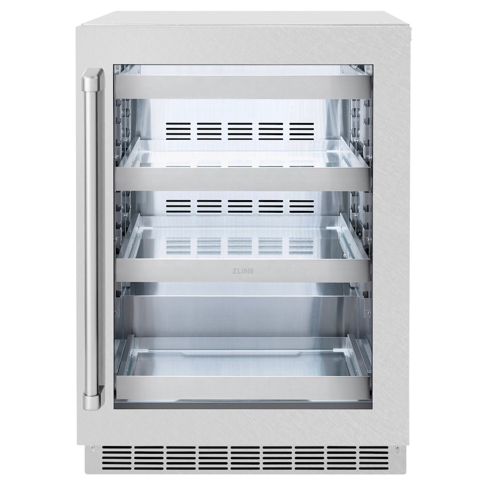 24 In. Touchstone 151 Can Beverage Fridge With Satin Stainless Steel Glass Door RBSOSN24
