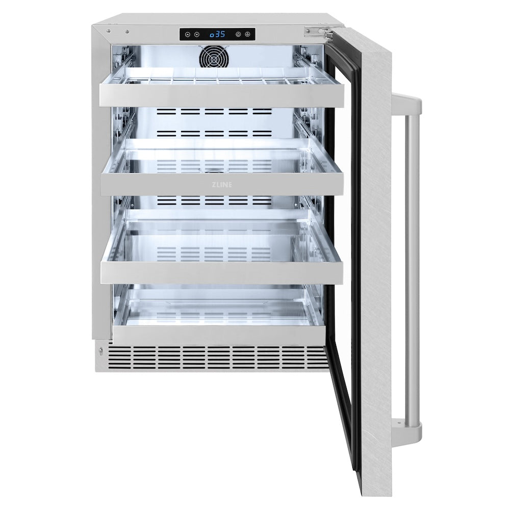 24 In. Touchstone 151 Can Beverage Fridge With Satin Stainless Steel Glass Door RBSOSN24