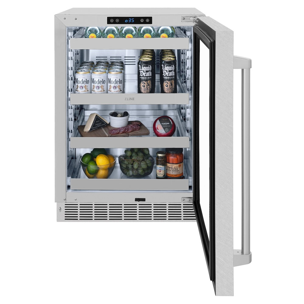 24 In. Touchstone 151 Can Beverage Fridge With Satin Stainless Steel Glass Door RBSOSN24