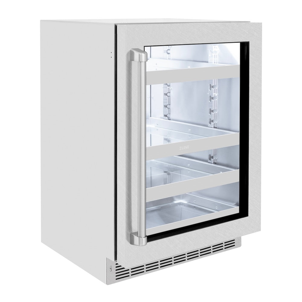 24 In. Touchstone 151 Can Beverage Fridge With Satin Stainless Steel Glass Door RBSOSN24