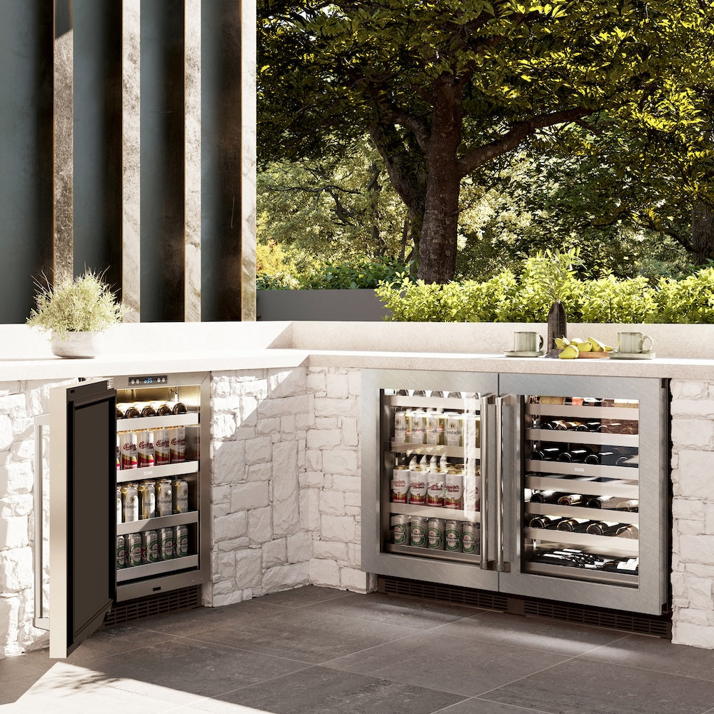 24 In. Touchstone 151 Can Beverage Fridge With Satin Stainless Steel Glass Door RBSOSN24