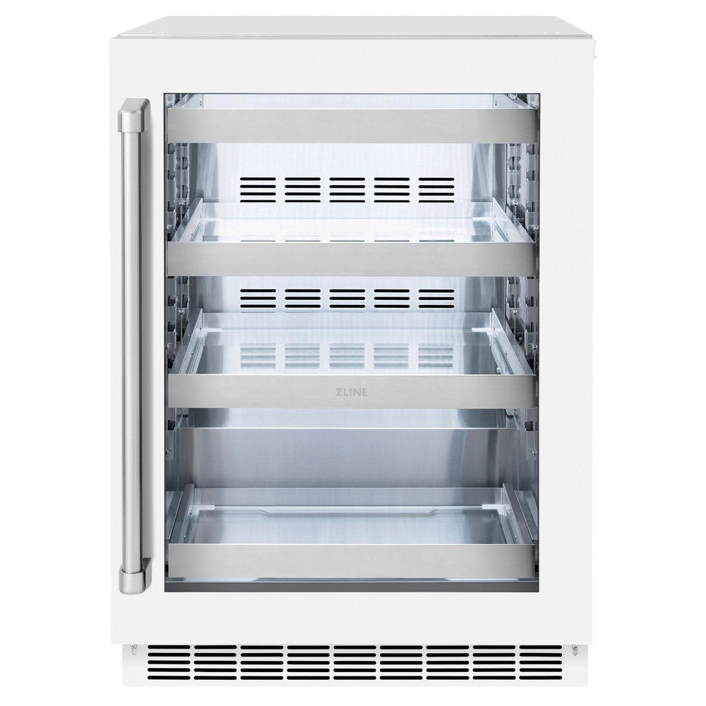 24 In. Touchstone 151 Can Beverage Fridge With White Matte Glass Door RBSOWM24