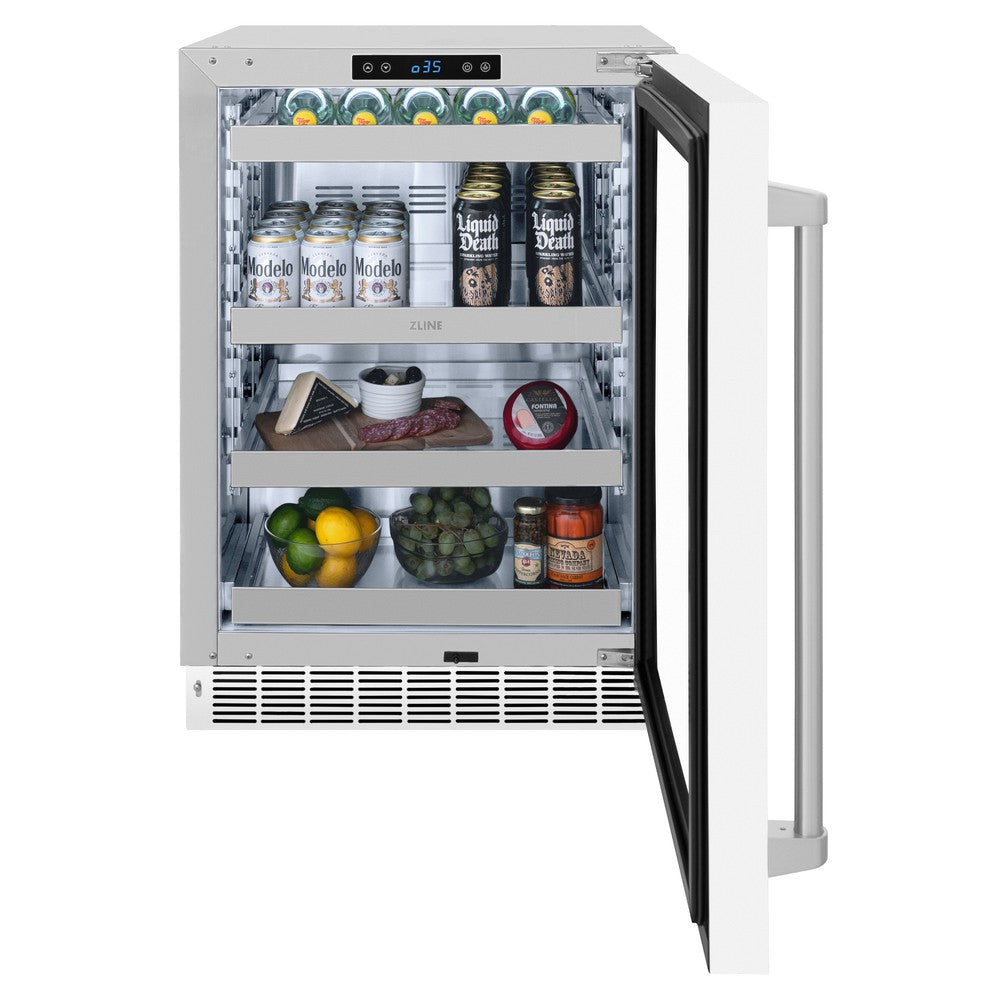 24 In. Touchstone 151 Can Beverage Fridge With White Matte Glass Door RBSOWM24