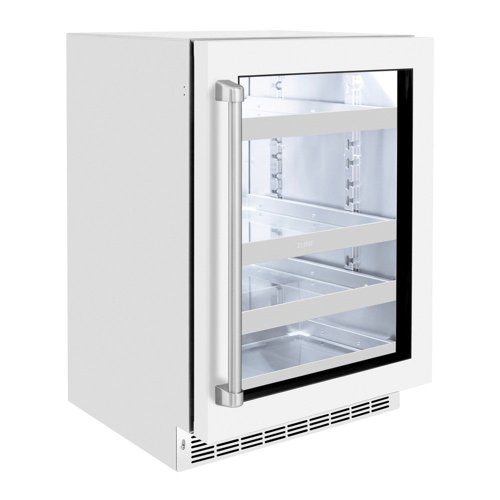 24 In. Touchstone 151 Can Beverage Fridge With White Matte Glass Door RBSOWM24