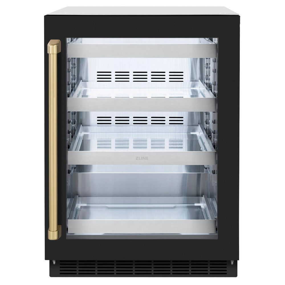 Autograph Edition 24 In. Touchstone 151 Can Beverage Fridge With Black Matte Glass Door And Champagne Bronze Handle RBSOZBLM24CB