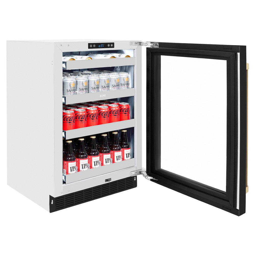 Autograph Edition 24 In. Touchstone 151 Can Beverage Fridge With Black Matte Glass Door And Champagne Bronze Handle RBSOZBLM24CB