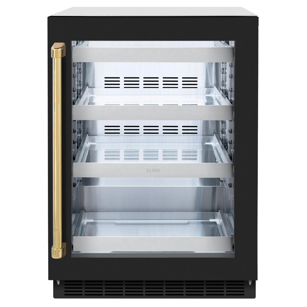 Autograph Edition 24 In. Touchstone 151 Can Beverage Fridge With Black Matte Glass Door And Polished Gold Handle RBSOZBLM24G