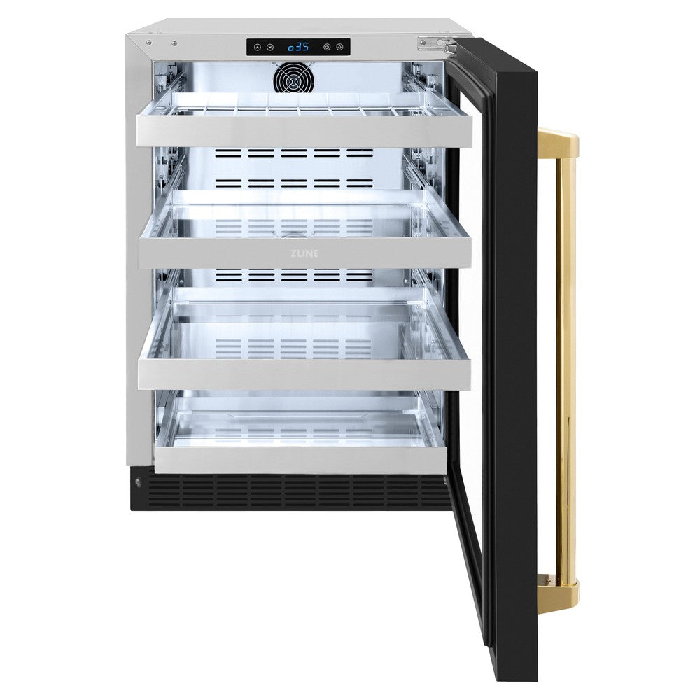 Autograph Edition 24 In. Touchstone 151 Can Beverage Fridge With Black Matte Glass Door And Polished Gold Handle RBSOZBLM24G