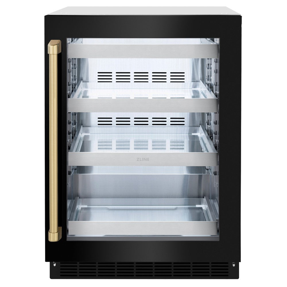 Autograph Edition 24 In. Touchstone 151 Can Beverage Fridge With Black Stainless Steel Glass Door And Champagne Bronze Handle RBSOZBS24CB