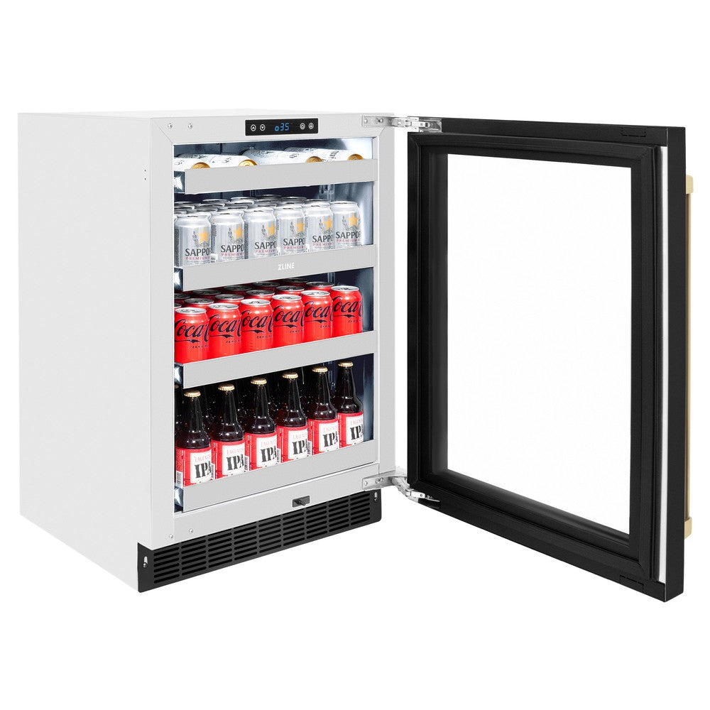 Autograph Edition 24 In. Touchstone 151 Can Beverage Fridge With Black Stainless Steel Glass Door And Champagne Bronze Handle RBSOZBS24CB